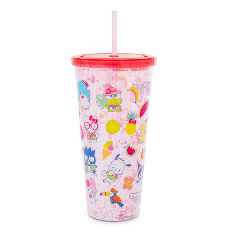 Silver Buffalo Sanrio Hello Kitty and Friends Icons Confetti Plastic Carnival Cup With Spill-Resistant Lid and Reusable Straw | Holds 32 Ounces