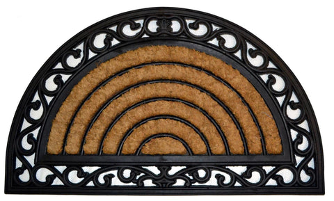 Imports Decor Half Round Rubber Back Coir Doormat, Scrolled Grill, 18-Inch by 30-Inch