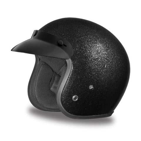 Daytona Cruiser Helmet - Black Metal Flake - Lightweight 3/4 Shell Motorcycle Helmet with Removable Gloss Black Bubble Visor Added - L - 2.30 Pounds