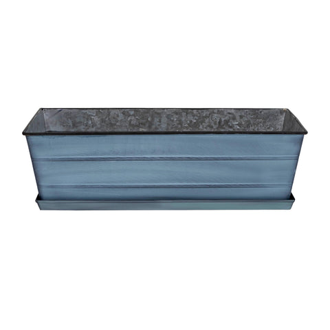 Achla Designs Galvanized Steel Flower Box Planter with Tray, Nantucket Blue, Medium