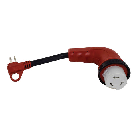 Valterra A10-1550D90 Mighty Cord 90° Detachable 12" Adapter Cord - 15AM to 50AF, Red