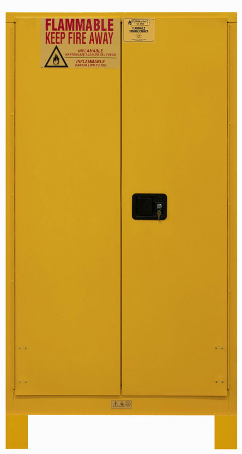 Durham 1060ML-50 Flammable Safety Cabinet with 2 Manual Door and Legs, 34" x 34" x 71", 60 gal Capacity, Yellow
