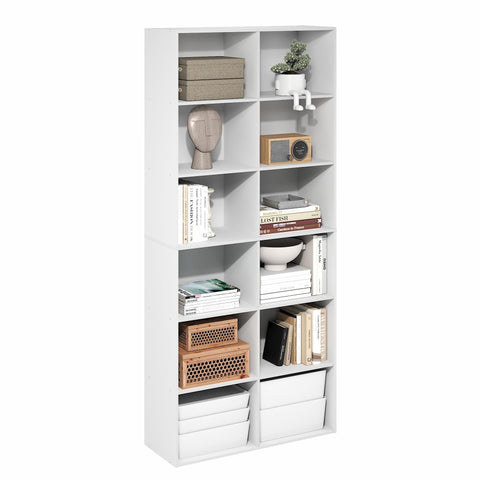 Furinno Basic Book Shelf, 12-Cube Bookshelf, Open Shelf Bookcase, Cube Storage Organizer, 12 x 32 x 71, for Living Room, Home Office, Plain White