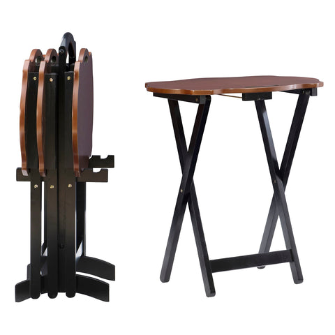 Powell Furniture Serpentine Modern Storage Tray Table, Black with Hazelnut Top, Set of 4, 23.1/2" x 15.3/4" x 26"