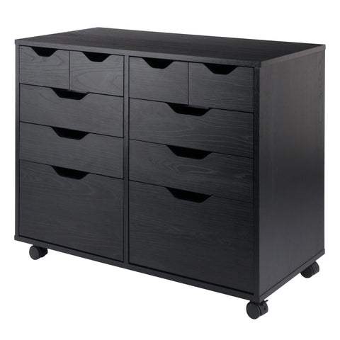 Winsome Halifax Tall Mobile Storage Cabinet with Drawers in Black, 2 Door 4 Drawer 4 Small Bins Stylish & Functional Home Storage Cabinet for Filing, Kitchen Organization, Moveable Office Furniture