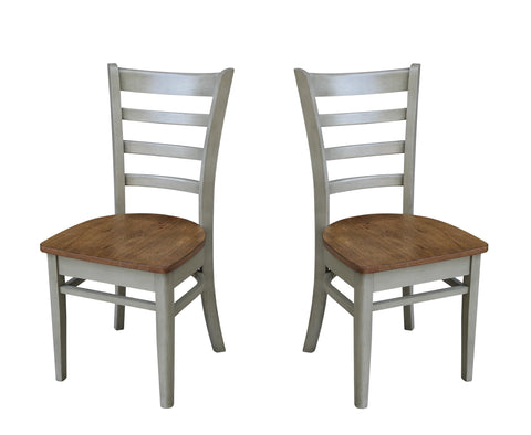 IC INTERNATIONAL CONCEPTS Emily Solid Wood Side Chair in Distressed Hickory/Stone - Set of 2 Chairs