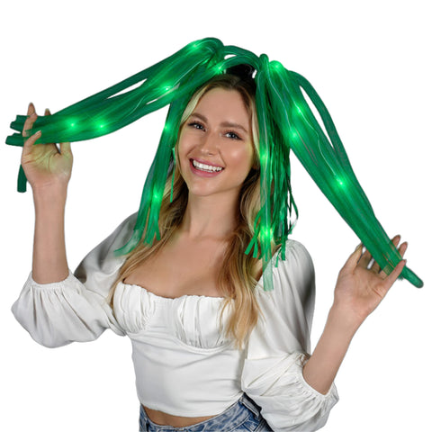 blinkee Irish Green LED Hair Noodle Headband Flashing Dreads - 12 Bright Jade LEDs