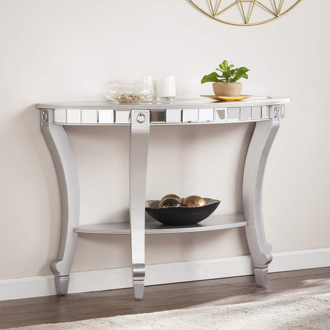 SEI Furniture Lindsay Glam Mirrored Demilune, Console Table, Silver