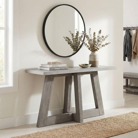 Carolina Chair & Table Rectangular Console Table, 57" W x 17.5" D x 30" H, Grey Modern Rustic with White Spray Concrete Top & Brushed Acacia Wood Frame, Entryway Living Room Furniture, Easy Assembly