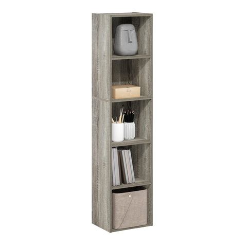 Furinno PASIR Book Shelf, 5-Tier Modern Bookshelf, Open Shelves Bookcase 9 x 12 x 52, Easy Assembly, for Living Room, Bedroom, Home Office, French Oak