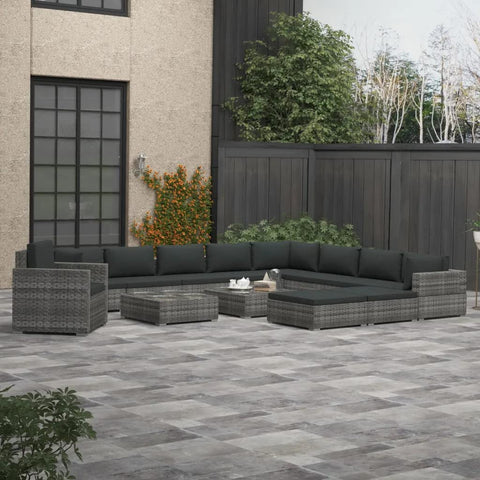 vidaXL 13 Piece Garden Lounge Set with Cushions Poly Rattan Gray