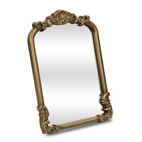 Briseis 11.75" Rectangular Table Mirror – Handcrafted Wooden Frame – Modern Minimalist Gold Finish – for Living Room Tabletop Decor - by Cheungs