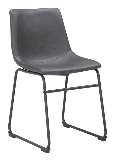 Zuo Smart Dining Chair (Set of 2) Charcoal, Gray Dining Chair, Plush and Durable Faux Leather Fabric, Plywood, Indoor Dining, 18.7" W x 21.3" D x 31.3" H