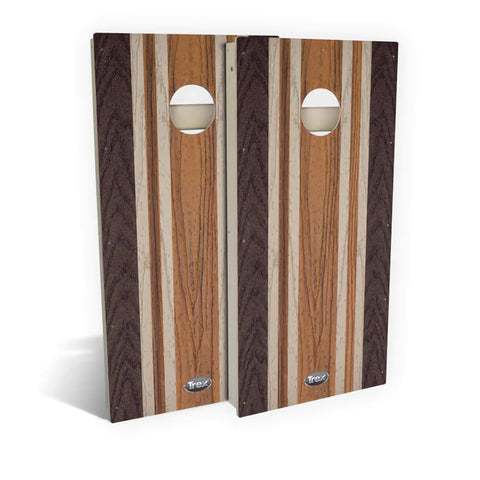 Skip's Garage Trex Woodland Brown Stripes All-Weather Cornhole Boards - CVC - Include Hole + Edge Lights