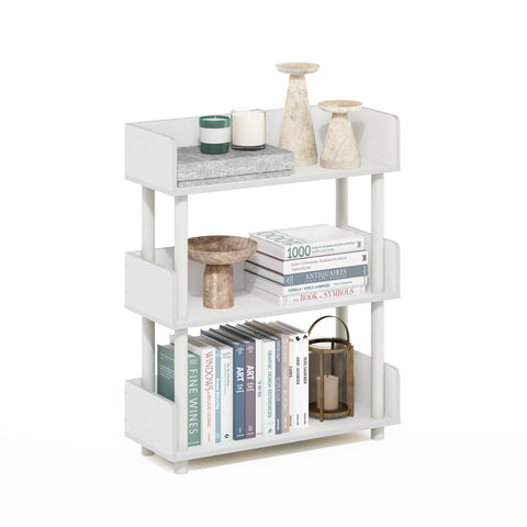 Furinno Turn-N-Tube Display Shelf, 3-Tier Storage Shelves with Side Panels, Open Shelves Book Shelf with Rounded Corner Top Edges, for Organization and Storage, Living Room, Home Office, White