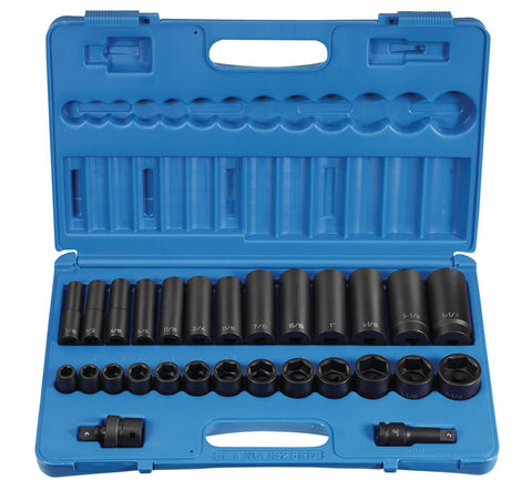 Grey Pneumatic 28-Piece 1/2 in. Drive 6-Point SAE Standard and Deep Impact Socket Set
