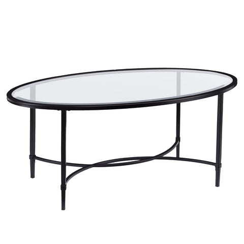 SEI Furniture Quinton Metal/Glass Oval Cocktail Table - Black, 45 in x 25 in x 19 in