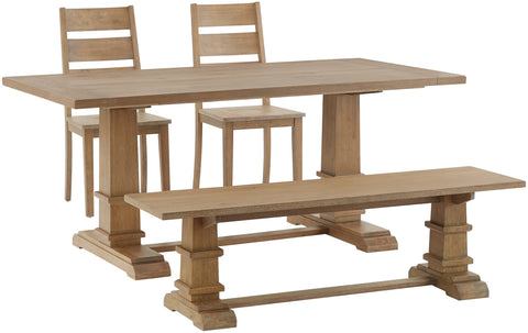 Joanna 4-Piece Dining Table Set For 5 Rustic Brown - Table, Bench, & 2 Ladder-Back Chairs