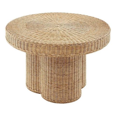 Modway Ainsley 32 Inch Round Natural Rattan Coffee Table in Natural – Woven Accent Table for Living Room, Sunroom, or Covered Patio