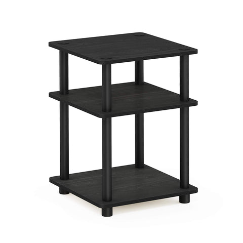 Furinno TURN-N-TUBE Side Table, 3-Tier Square Modern End Table, Open Shelves Nightstand, Night Stand, Bedside Table, Easy Assembly, for Living Room, Bedroom, Blackwood