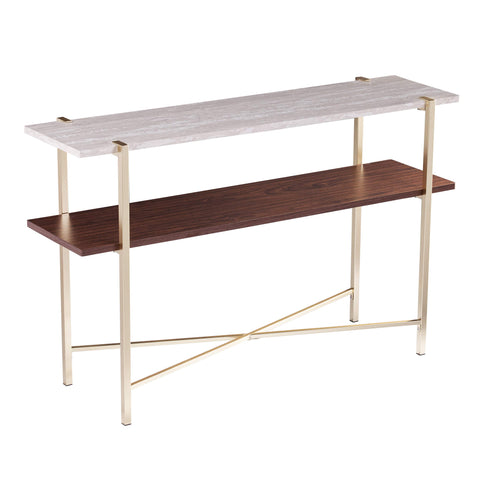 SEI Furniture Ardmillan Two-Tier Faux Marble Top 47.25" Console Table, Brass/Dark Tobacco/White