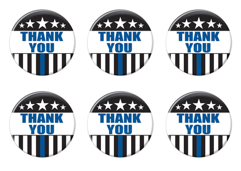 Beistle Thank You Law Enforcement Buttons – 6-Pack 2” Black, White, and Blue Patriotic Pin-Back Badges with Stars and Thin Blue Line, Appreciation for Police Support, Events and Recognition Ceremonies