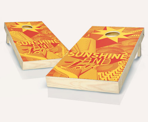 Skip's Garage Sunshine and Love Cornhole Set - 2x4 Boards (All Weather Bags) - Include Case + Hole + Edge Lights