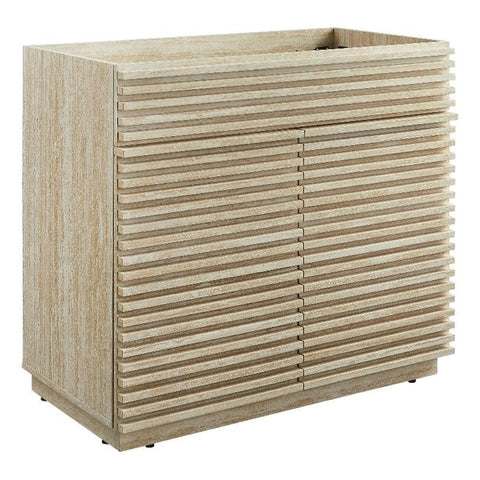 Modway Render Faux Travertine Slatted Bathroom Cabinet in Travertine - 36 Inch Single Bathroom Vanity with No Sink - Modern Freestanding Vanity Storage Cabinet - Mid-Century Bathroom Furniture