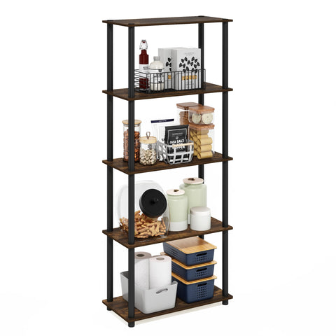 Furinno Turn-N-Tube Storage Shelves, 5-Tier Book Shelf, Corner Shelf, Toolless Open Shelves, for Organization and Storage, Living Room, Garage, Home Office, Amber Pine