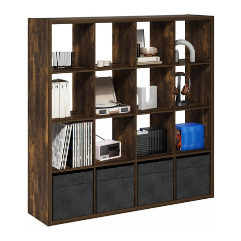 Oakestry Open Back 16 Cube Storage Organizer Decorative Modular Shelving Unit Cube Bookcase Modern Display Shelf for Living Room Bedroom Office Closet Playroom (Amber Pine)