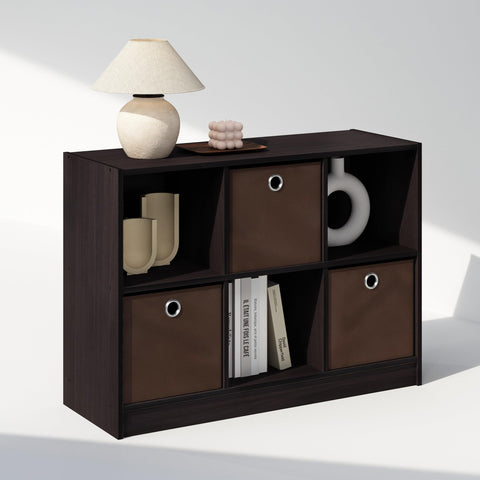 Furinno Cubic Multipurpose Clothing  and Closet Storage Organizer Shelf with Bin Drawers 6-Cube Dark Walnut