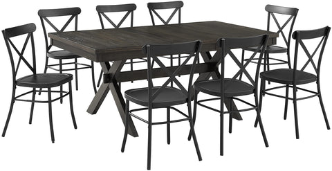 Hayden 9-Piece Dining Table Set For 8 W/Camille Chairs Matte Black/  Slate - Table & 8 Chairs