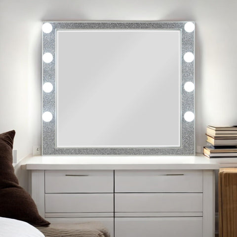 Acme Sliverfluff Hollywood Rectangular Wooden Makeup Mirror in Mirrored