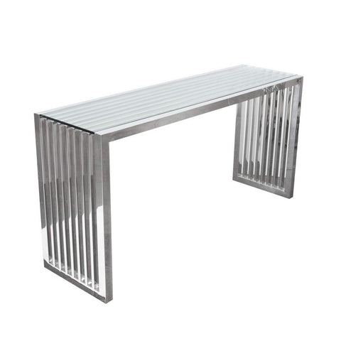 Diamond Sofa SOHO Rectangular Stainless Steel Console Table with Clear Tempered Glass Top