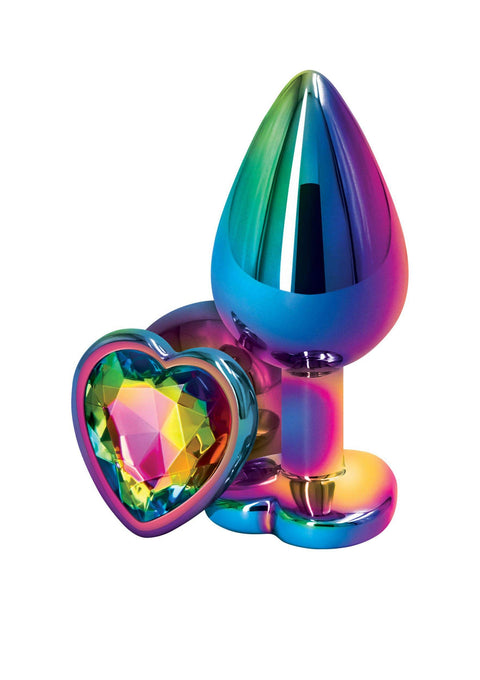 Rear Assets Anal Butt Plug - Multicolor - Medium - Heart-Shaped (Rainbow Jewel)