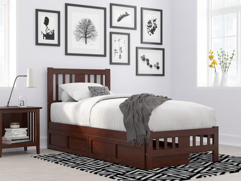 Tahoe Twin Extra Long Bed with Footboard and 2 Drawers in Walnut