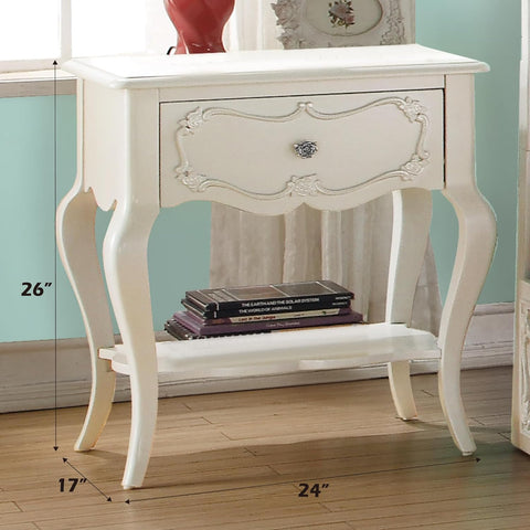 Acme Edalene 1-Drawer Wooden Nightstand with Bottom Shelf in Pearl White