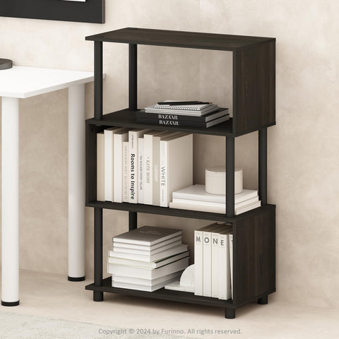 Furinno Reed Book Shelf, 4-Tier Bookshelf with Open Shelf, Geometric Bookcase with S-Shaped Frame, 11.8 x 23.6 x 36.5, for Living Room, Bedroom, Home Office, Espresso