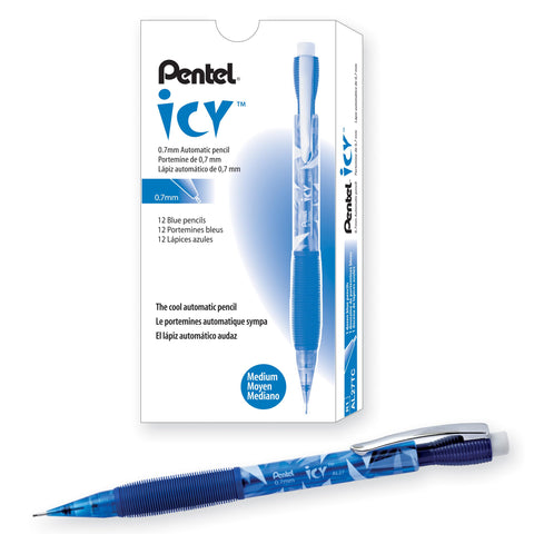 Pentel AL27TC Icy Mechanical Pencil, .7mm, Trans Blue, Dozen