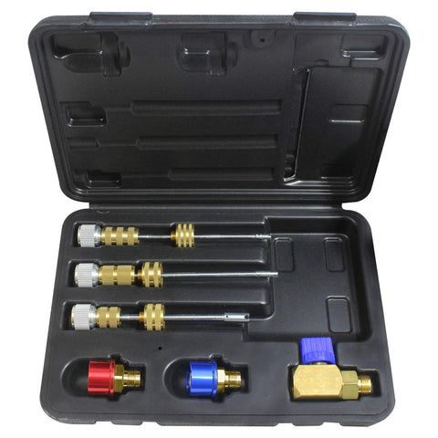 Mastercool 58490-YF R1234yf Valve Core Remover/Installer Kit – Services Standard Valve Cores Under Pressure – Includes 17mm & 14mm R1234yf Fittings and Storage Case