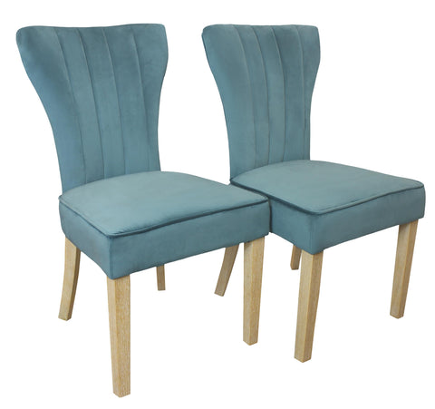 Moti Cleo Velvet Fabric Side Chair Teal with Natural Legs - Set of 2