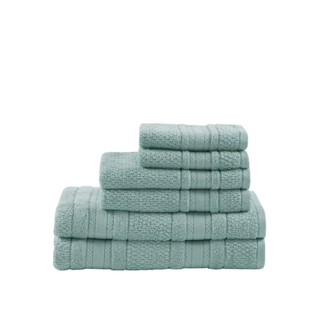 Madison Park Adrien 100% Cotton Soft Bathroom Towel Set, Highly Absorbent, Zero Twist, Quick Dry, Include 2 for Shower, 2 Hand & 2 Facial Wash Cloth, Multi Sizes, Seafoam 6 Piece