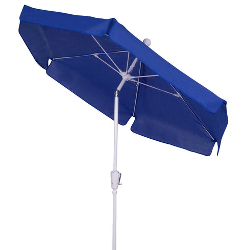 FiberBuilt Umbrellas Garden Umbrella with Push-Button Tilt, 7.5 Foot Pacific Blue Canopy and White Pole
