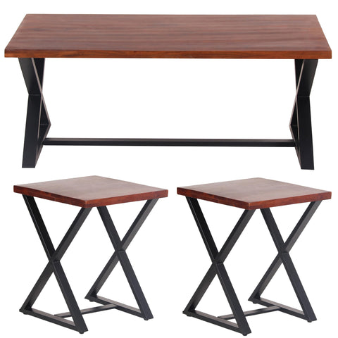 Buffalo Tools AmeriHome Acacia Wood Cross Leg Living Room Table Set