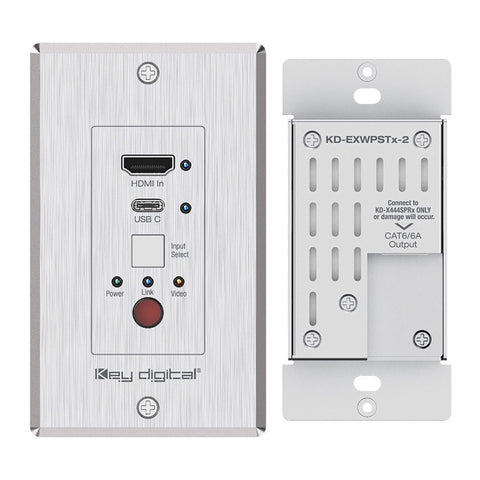 Key Digital KD-XWPS: HDMI USB-C Over 50m CAT6 Wall Plate Extender Set with 4K 18Gbps Bandwidth, HDR, HDCP 2.2, auto Switching Transmitter