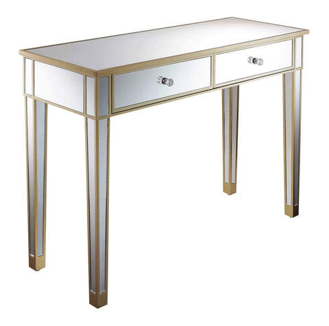 Convenience Concepts Gold Coast Mirrored Desk 42" - Console Table with 2 Drawers for Storage in Living Room, Office, Champagne/Mirror