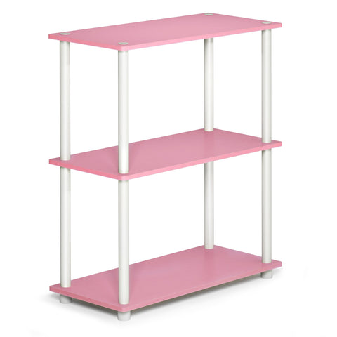 Furinno TURN-N-TUBE Storage Shelves, 3-Tier Book Shelf, Corner Shelf, Toolless Open Shelves, for Organization and Storage, Living Room, Garage, Home Office, Pink