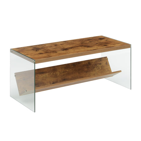 Convenience Concepts SoHo Glass Coffee Table 40" - Modern Living Room Table with Storage Shelf, Contemporary Coffee Table for Family Room, Barnwood