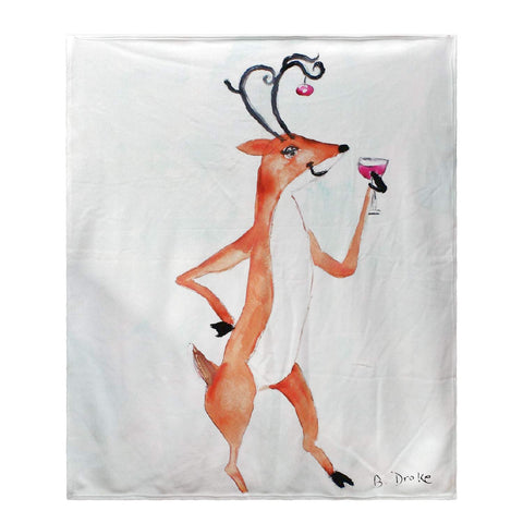 Betsy Drake Deer Party Fleece Throw Blanket 60 X 50 Inches