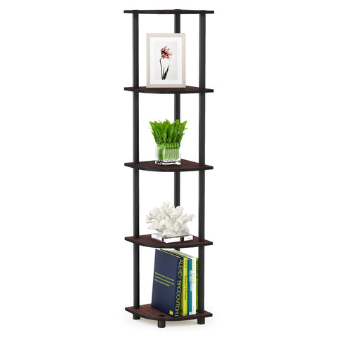 Furinno TURN-N-TUBE Corner Shelf, 5-Tier Corner Bookshelf, Open Storage Shelves, for Organization and Storage, Living Room, Home Office, Garage, Bedroom, Dark Cherry